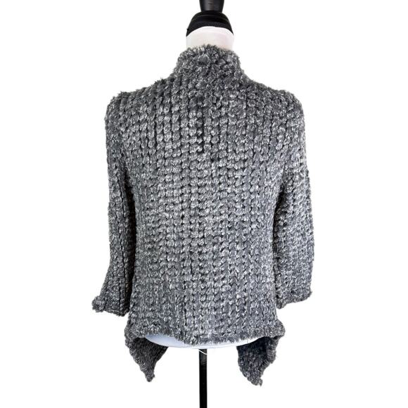 Dolce Cabo Gray Soft Faux Fur 3/4 Sleeves Open Cardigan Layering Coatigan - Picture 7 of 16
